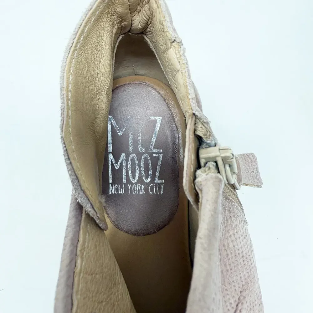 Miz Mooz Taupe Leather Canterbury Open Toe Booties EU 37 Side Zip Made in Bosnia